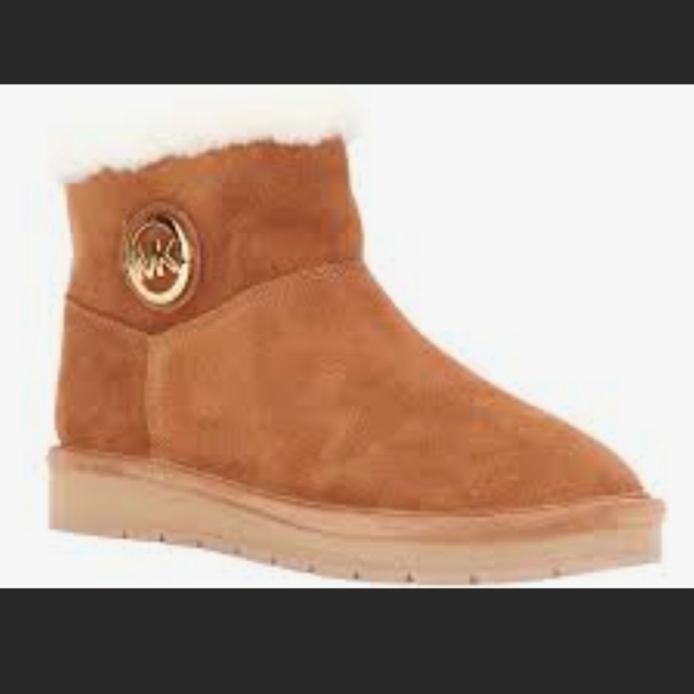 Michael Kors Leather Suede Camel Shearling Trim  Ankle Boots